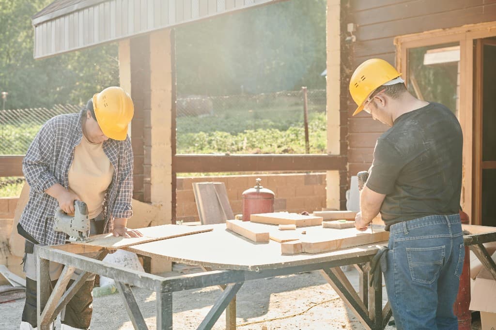 Construction workers at renovation site